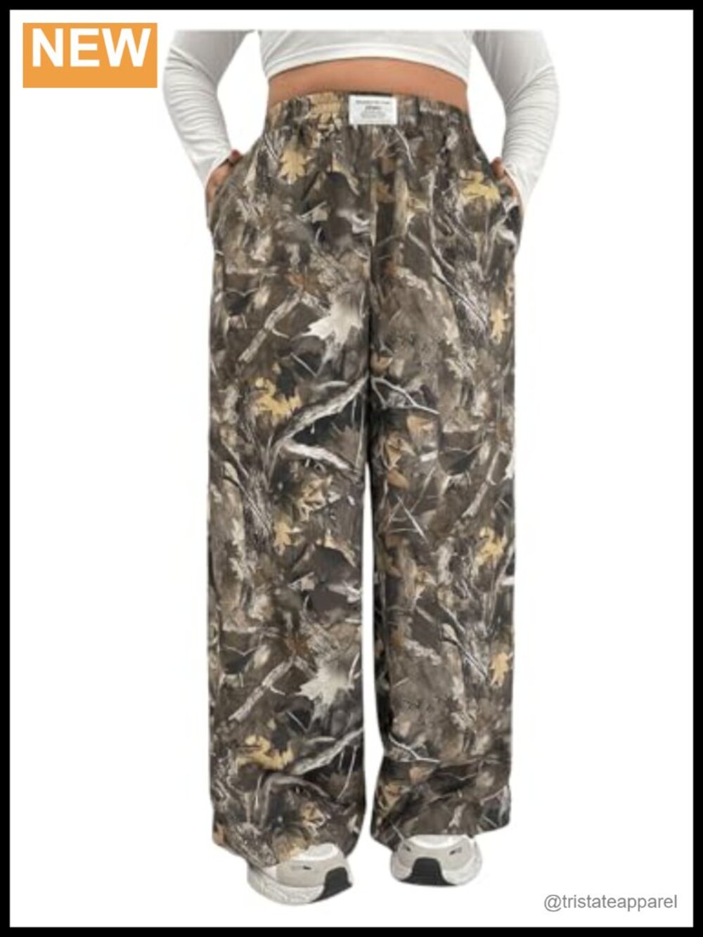 Plus Size Camo Elastic Waist Wide Leg Casual Pants with Pockets